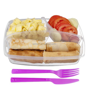 Contenedor <span class=keywords><strong>de</strong></span> Plástico Rectangular con 3 Compartimentos para Comida Rápida, Ensaladas, Picnic, Conservación <span class=keywords><strong>de</strong></span> Frescura, Lonchera con Tapa - Product Image 3