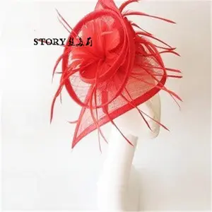 Britannico all'aperto sulla spiaggia foto accessorio di cerimonia nuziale gabbia per uccelli gabbia rossa derby mini cappello di fiore della sposa fascia dei capelli della piuma fascinators