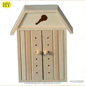 LLavero de madera de Color Natural, caja colgante de pared personalizada, con forma de casa