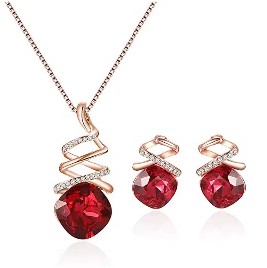 Ensemble de bijoux pour femmes, 3 pièces, couleur Rose Ruby, géométrique, bijoux Ladys