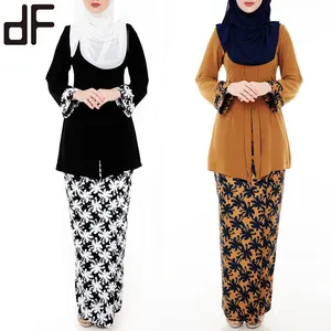 Kebaya Custom Muslimah Wear Fashion Baju Kurung abbigliamento islamico malesia stampa floreale raso donna poliestere servizio OEM adulti