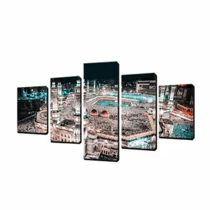 Customized islamic muslim landscape picture 5 panel art frame canvas wall painting