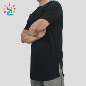 Ropa de calle personalizada, camiseta con cremallera lateral, camiseta alta para hombre, camiseta con cremallera lateral, <span class=keywords><strong>camisetas</strong></span> deportivas negras al por mayor - Product Image 2