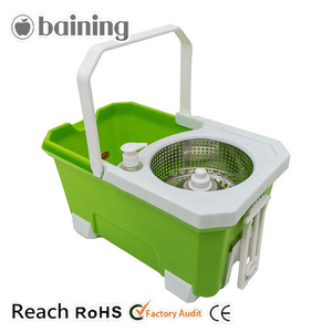 Grande de Acero Inoxidable Cubo Escurridor Cesta Piso Limpieza Fregona Mágica Con Ruedas - Product Image 5