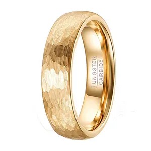 Anillo de compromiso de carburo de tungsteno para hombre y mujer, joya de compromiso martillado, color dorado, cúpula de 6mm