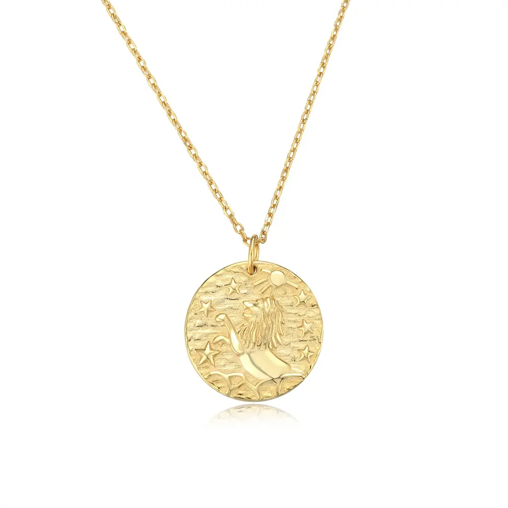 Vintage Jewelry Plated Jewellery Medallion Coin Lion Pendant Necklace Gold Turquoise 925 Sterling Silver Women's 2pcs 24K Cross