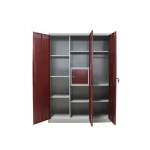 Modern design steel bedroom cabinet wardrobe furniture 3 door metal dress cabinet