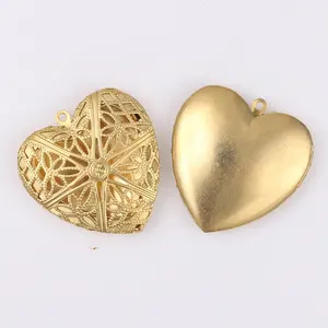Wholesale Heart Shape Brass Filigree Cage Photo Lockets Pendants