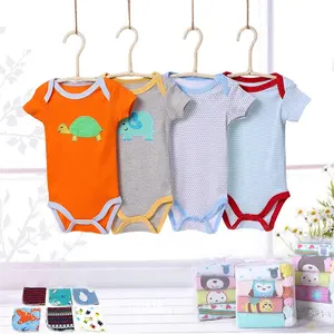 Großhandel Baby Kleidung gedruckt und Ärmel Neugeborenen Stram pler Bodysuit und Socken Geschenk Kleidung Set Stram pler Baby kleidung