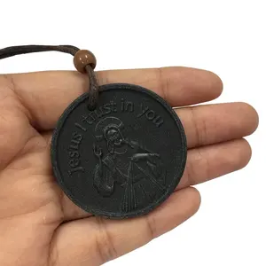 Colgante Unisex de Diseño Clásico Cristiano de la Divina Misericordia de Jesús, con Energía Cuántica, Regalo, Piedra Redonda de Lava Negra de 20 mm - Product Image 3