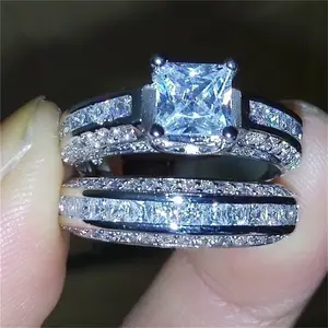 Conjunto de anel zircônia cúbico, duas peças, unissex, casamento, noivado