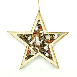 BSCI strong wood pinecone decoration star shape Gift and Crafts Holiday Gifts Christmas hanging ornament