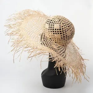 Toptan 2023 yeni Hollow Out desen doğal saman güneş şapkası Sombreros yaz kadın yaz plaj seyahat büyük disket hasır şapkalar
