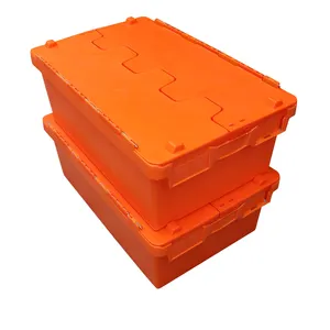 Caja de almacenamiento de plástico, contenedor apilable con tapa abatible, se puede transportar