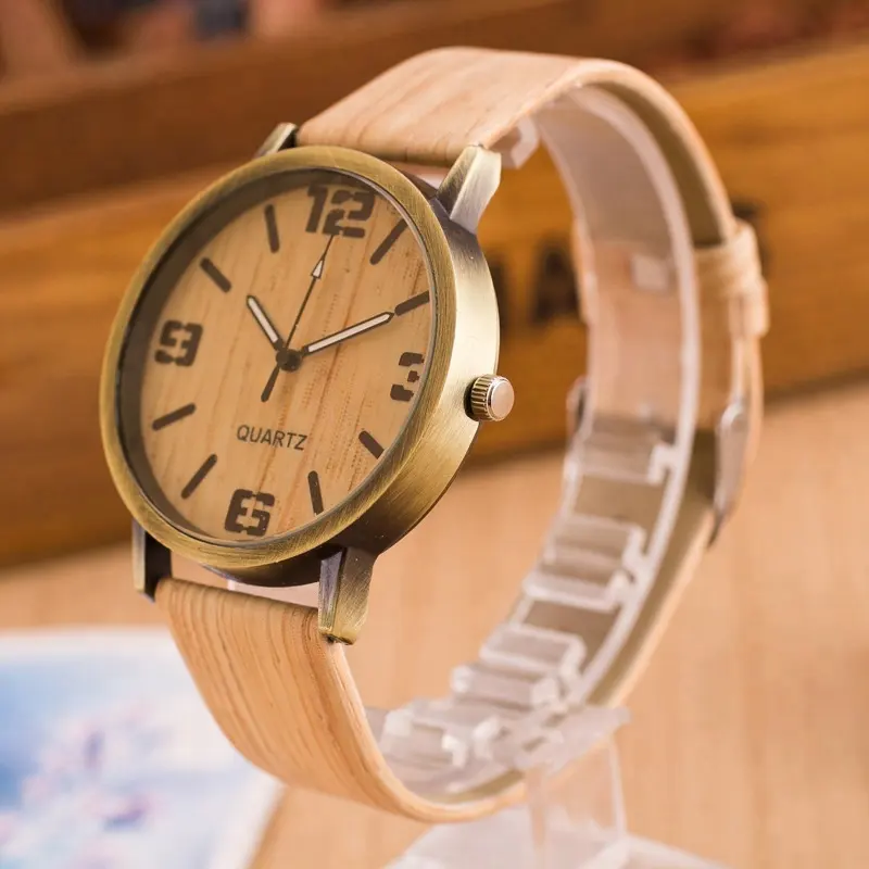 Vintage Wooden Relojes Quartz Men Women Watches Casual Wooden Color Leather Strap Wristwatch Relogio Masculino