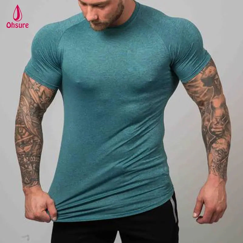 Wholesale Custom 92% polyester 8% spandex slim fit workout tee sports shirt gym t shirt for men