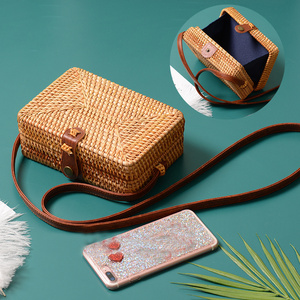 Round and Square Handmade Bali Indonesian Made Rattan Handbag Handwoven Shoulder Leather Straps Bags for Beach