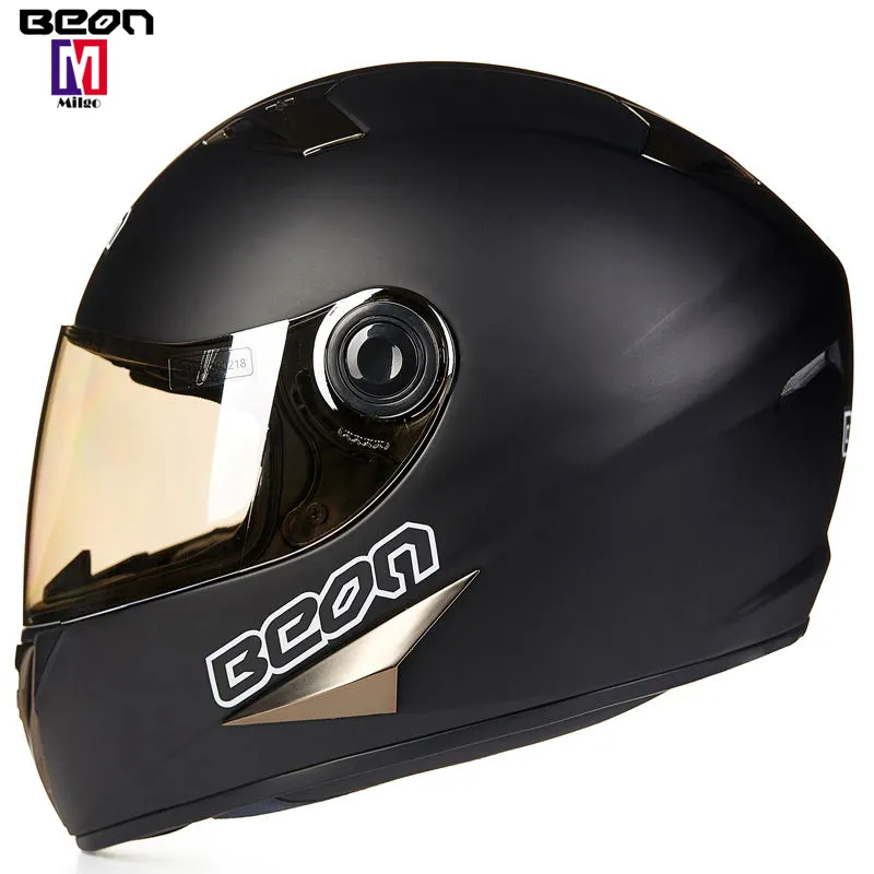 BEON B500 ABS 소재 매트 블랙 풀 페이스 오프로드 F1 레이싱 오토바이 헬멧 바이저 및 이동식 cheekpad