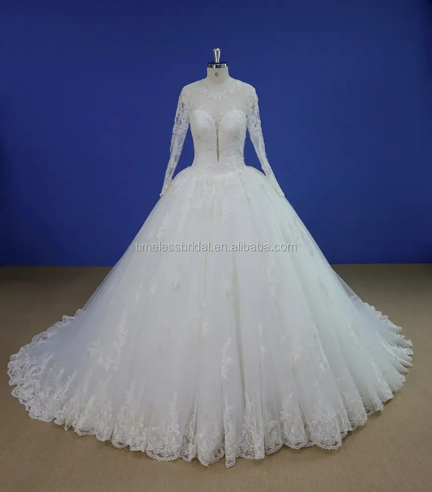 Sweetheart split neckline long sleeves lace ball gown wedding dresses