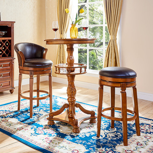 Antique Oak Wood Overstuffed High Back Swivel Tall bar <strong>Counter</strong> Stool Bar <strong>Chair</strong> - Product Image 2