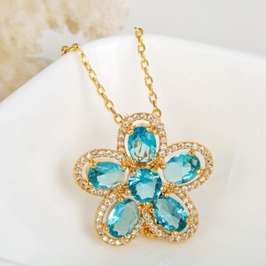 Teemi Wholesale 2015 Verano Nuevo diseño plateado Champange Oro <span class=keywords><strong>Pretty</strong></span> Women Lujo Azul Circonita collar de la flor de la manera - Product Image 2