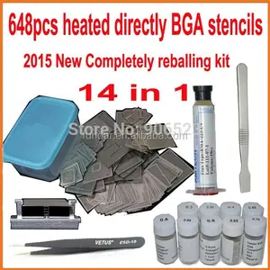 648 pcs/set BGA Stensil pemanasan Langsung Bga Reballing Stensil Kit + 9/PCS BGA solder + 559 Pasta flux + Scraper