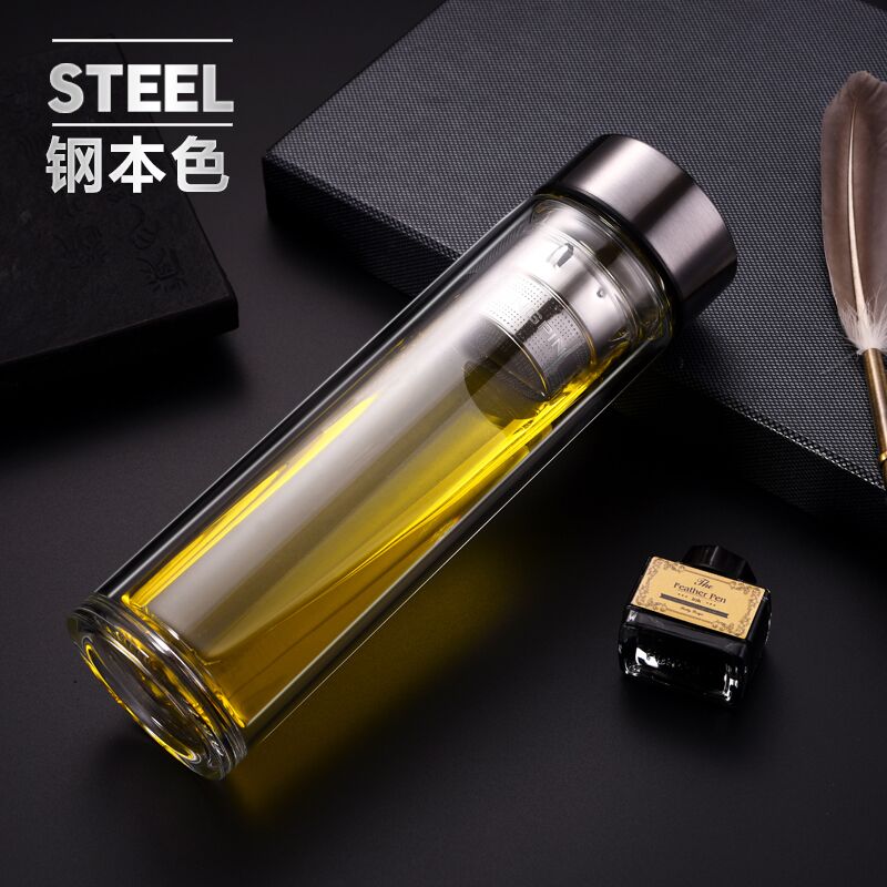 320ML Double Walled Glass Water Bottle With Tea Infuser