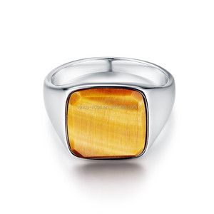 316 Stainless Steel Signet Jewelry Natural <strong>tiger</strong> <strong>Eye</strong> Single Stone <strong>Rings</strong> for Men - Product Image 3