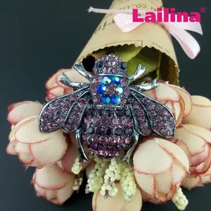 Unique Design Vintage Multicolor pink and purple Honey bumble bee Brooch Pins Rhinestone Insect Brooch jewelry