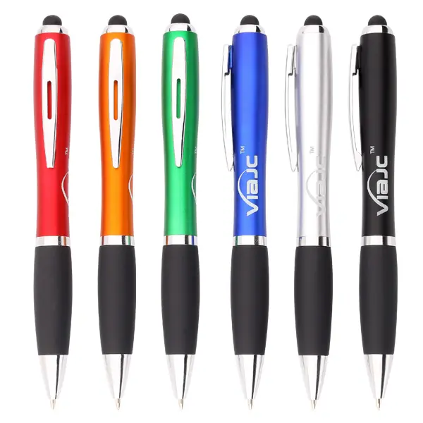 Best Selling High Grade Luxury Retractable LED Torch Light Up Logo Pen with touch stylus and soft silicon grip