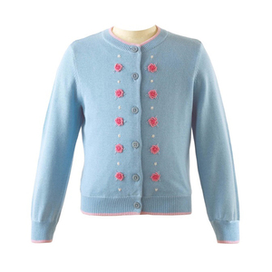 Cardigan Sottile Azzurro con Fiori Ricamati per Uniforme Scolastica Femminile - Product Image 1