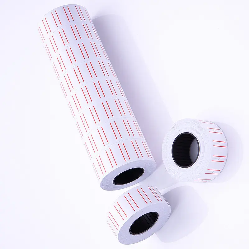 Rollo de pegatinas blancas con líneas rojas, etiquetas adhesivas usadas por una sola línea, MX5500, precio de pistola, para tiendas al por menor, venta de garaje