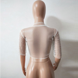 Club <strong>Women</strong> Rhinestone Sexy Crop Top Mesh See Through <strong>Blouse</strong>