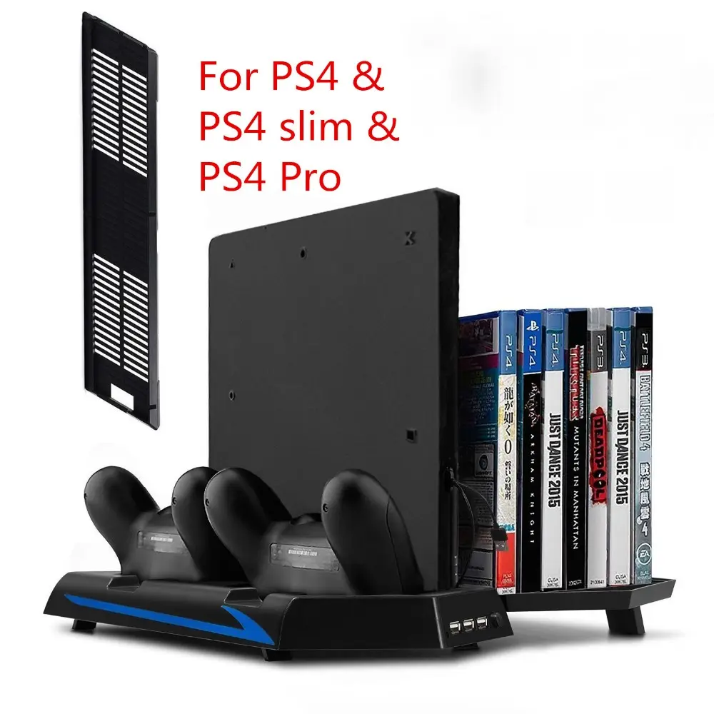 Multifunction Vertical Stand with Cooling Fan, Controller Charging Station with USB HUB for Sony Playstation 4 / PS4 slim / Pro