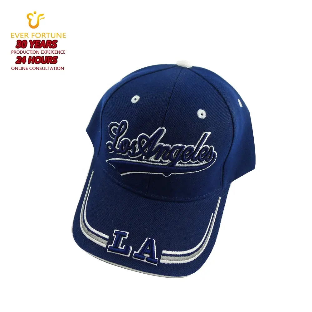 Berretto da Baseball cappello Gorras 3D ricamato Los Angeles 6 pannello frontale rigido tesa Pre curva sport di alta qualità Logo personalizzato Unisex