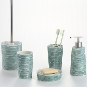 Juego de accesorios de baño de cerámica reciclada, colección de líneas de espuma de mar, decoración de baño cian sostenible al por mayor | Fábrica de cerámica YST - Product Image 1