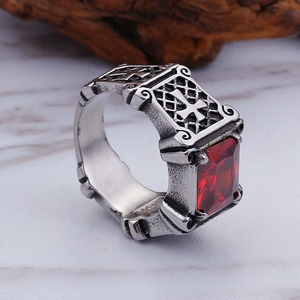 <strong>Men's</strong> Retro Silver Square Gemstone <strong>Ring</strong> Stainless Steel Fashion Jewelry with <strong>Ruby</strong> Zircon Casting <strong>Ring</strong> - Product Image 2