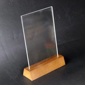 <span class=keywords><strong>Support</strong></span> d'affichage de poster en acrylique cristal sur base en bois en forme de T A6, <span class=keywords><strong>support</strong></span> de menu de table magnétique et non magnétique avec bois - Product Image 2