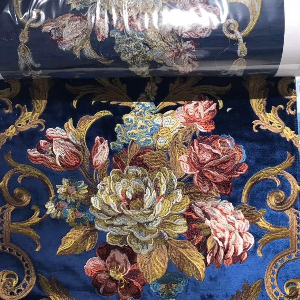 Sofá de veludo bordado estilo árabe luxuoso, tecido bordado mais desenhos