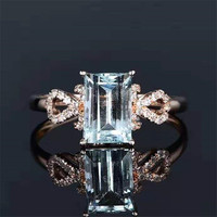 Großhandel quadratische form natürliche edelstein 18k rose gold schmuck white sapphire 1.36ct aquamarin ring für frauen