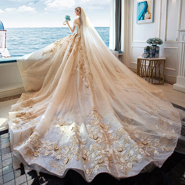 strapless open back dress Snow Blue Princess Luxury Wedding Dress 2023 New O-neck Sexy Lace Up A –  Elleseal main image 1