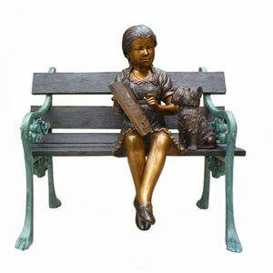 2015 jardín de esculturas de tamaño natural estatua de bronce de la muchacha en el banco con el perro - Product Image 2