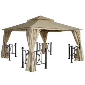 12'x12' Roma çift üst açık bahçe gazebo ile PU kaplama polyester ve sivrisinek net yan duvar