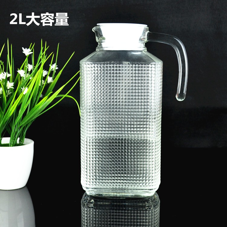 Glass Water Pitcher With Lid Beverage Glass Carafe For Juice Lemon Water Tea Glass Jug
