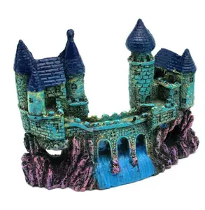 Hars <span class=keywords><strong>Aquarium</strong></span> Decoratie Kunstmatige Oude Kasteel <span class=keywords><strong>Rock</strong></span> Met Waterval <span class=keywords><strong>Aquarium</strong></span> Decor Landscaping Europese Craft Ornament - Product Image 1