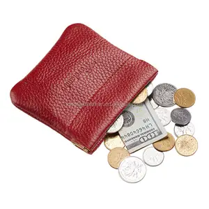 Litchi Grain Leather Red Squeeze Coin Purse Custom