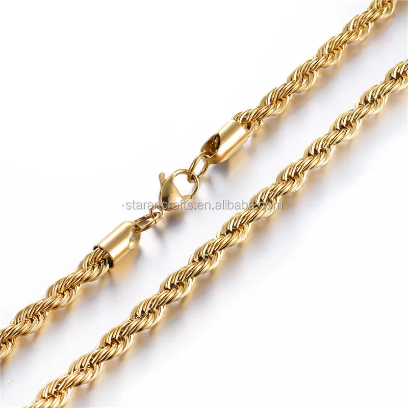 Mode 5/6mm Breite 46-81CM Länge Edelstahl 18K PVD Gold & Silber Zwei ton Seil Kette Halskette Kette Mit Karabiner