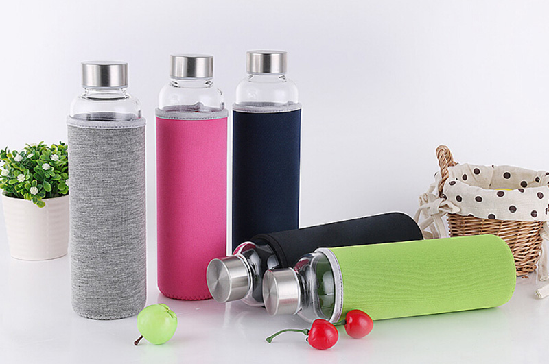 550ml Eco-friendly Borosilicate Glass Water Bottle,Leak-proof Stainless Steel Cap with Nylon Sleeve