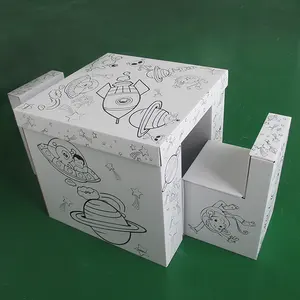 Ink Water printing Corrugated Cardboard Furniture Sets For Kids cardboard table and chair