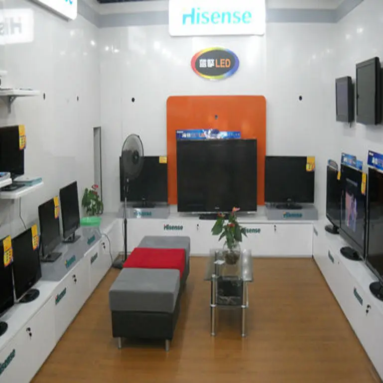 Présentoir TV en MDF pour magasin électrique, design d'intérieur